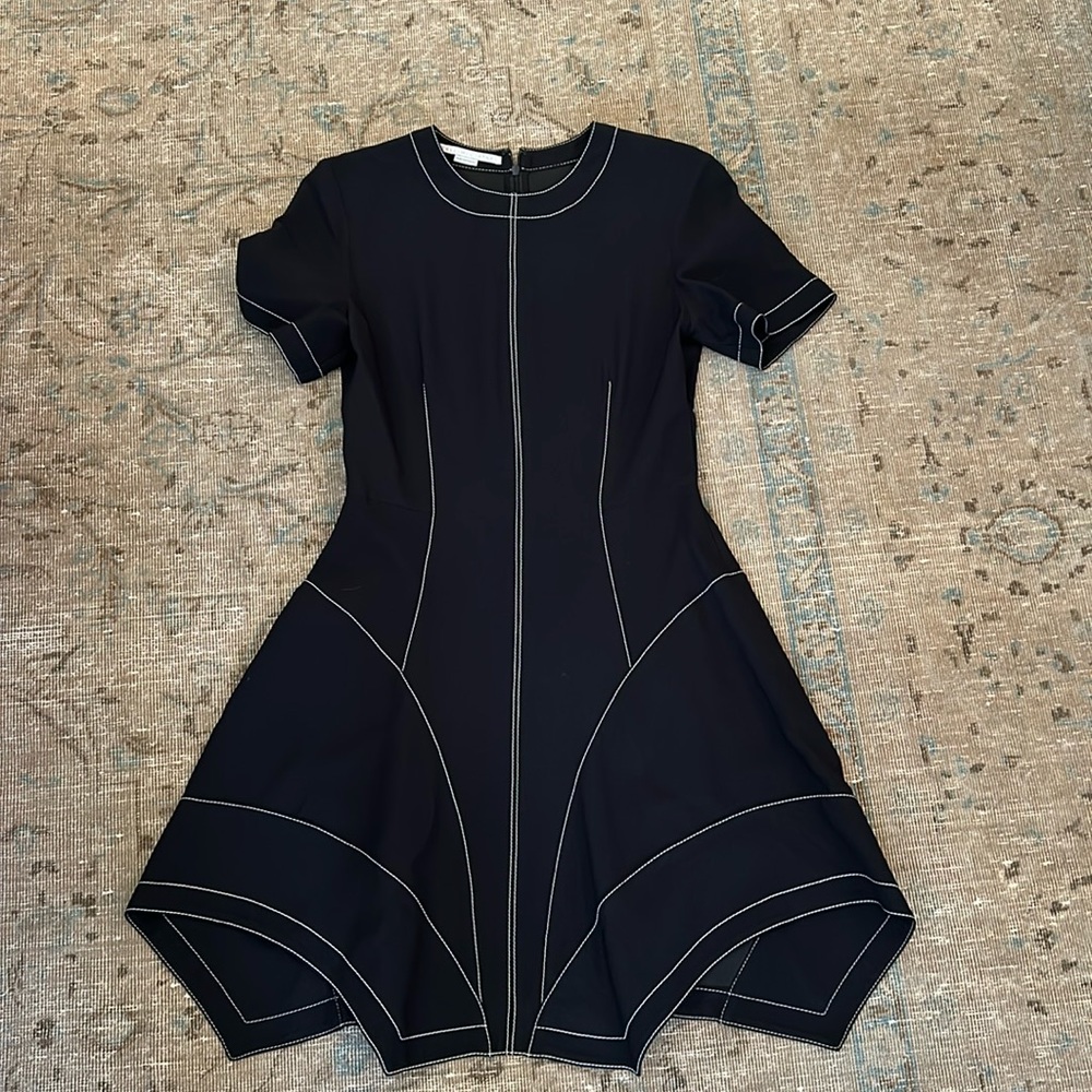 Stella McCartney black with white stitching dress. Back zipper, Size 38